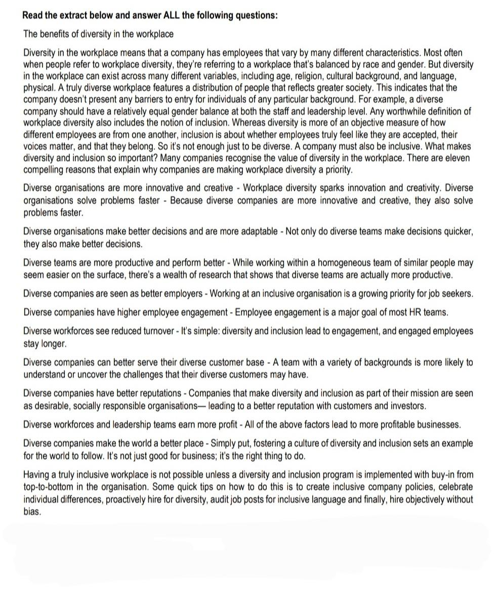 q4 Read the extract below and answer ALL the