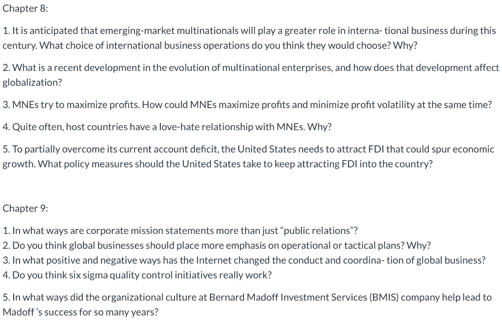 Chapter 8: 1. It is anticipated that