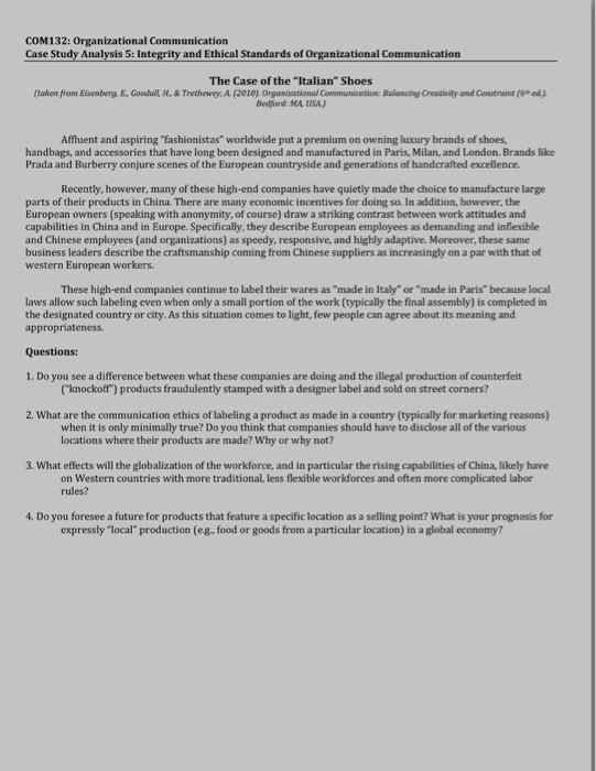 COM 132: Organizational Communication Case Study