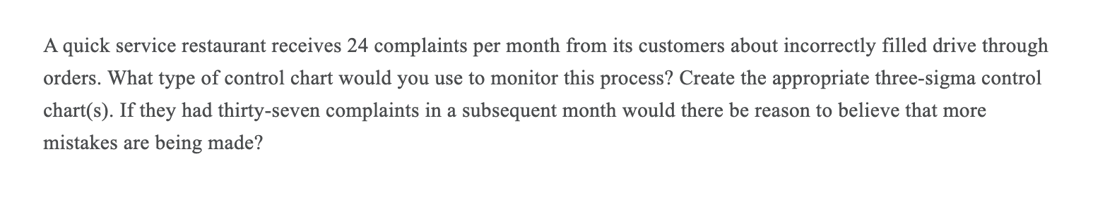 A quick service restaurant receives 24 complaints