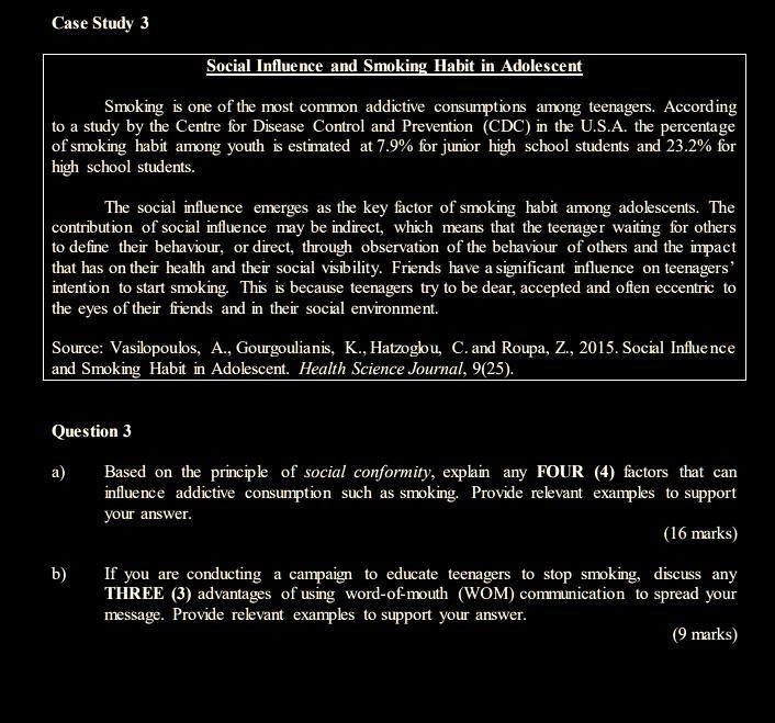 Case Study 3 Social Influence and Smoking Habit