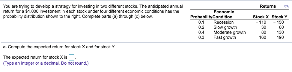 Returns O You are trying to develop a strategy