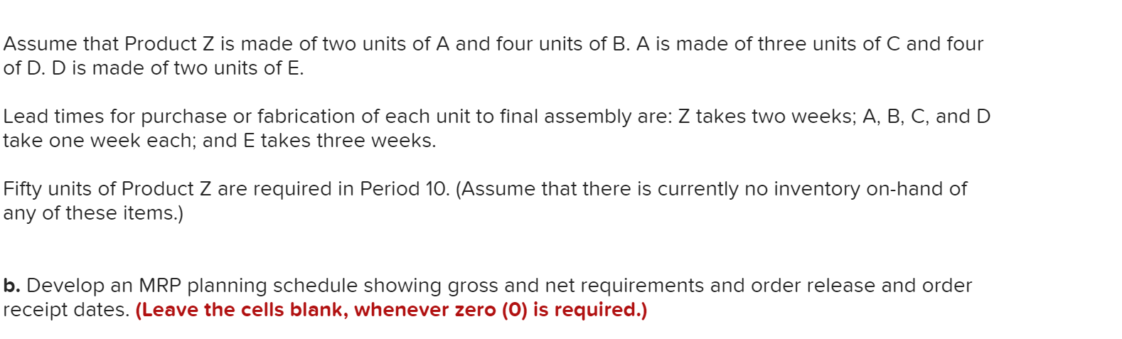 Assume that Product Z is made of two units of A