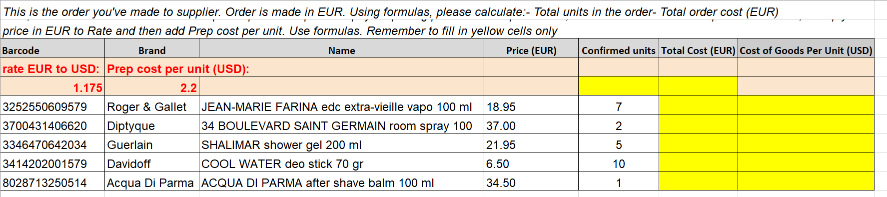This is the order you've made to supplier. Order