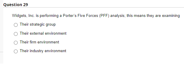 Widgets, Inc. is performing a Porter's Five