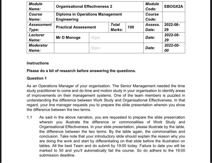 Module Name: Course Name: Assessment Type: