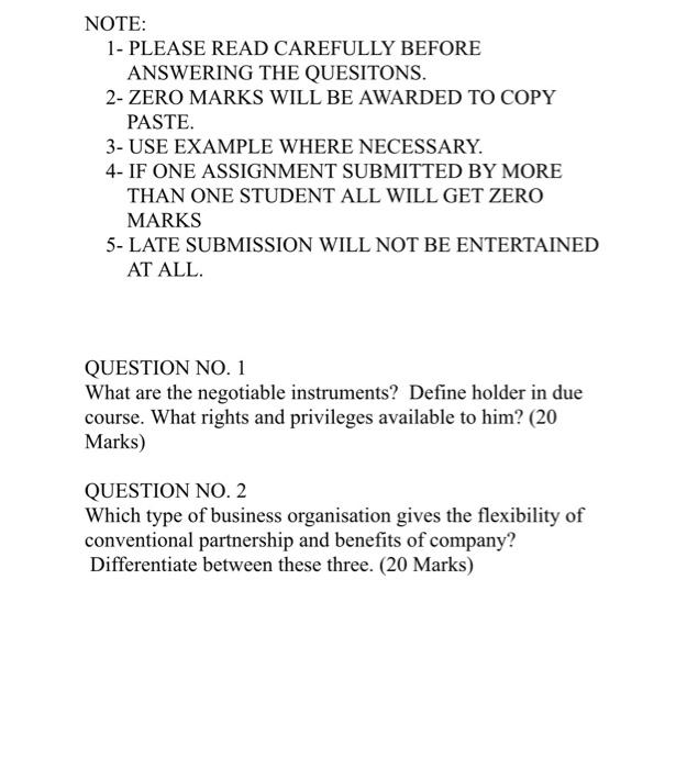 NOTE: 1- PLEASE READ CAREFULLY BEFORE ANSWERING