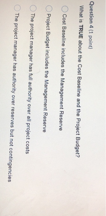 Question 4 (1 point) What is TRUE about the Cost