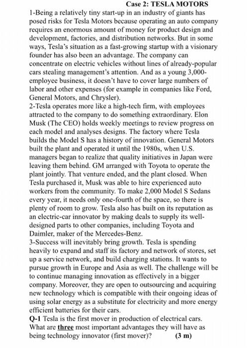 Case 2: TESLA MOTORS 1-Being a relatively tiny