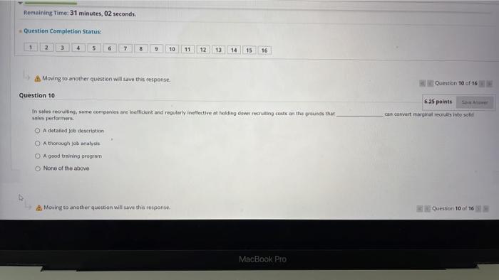 Remaining Time: 31 minutes, 02 seconds. Question