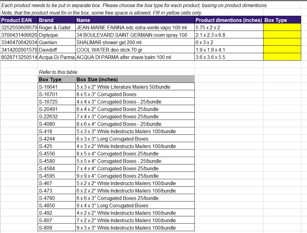 Each product needs to be put in separate box.