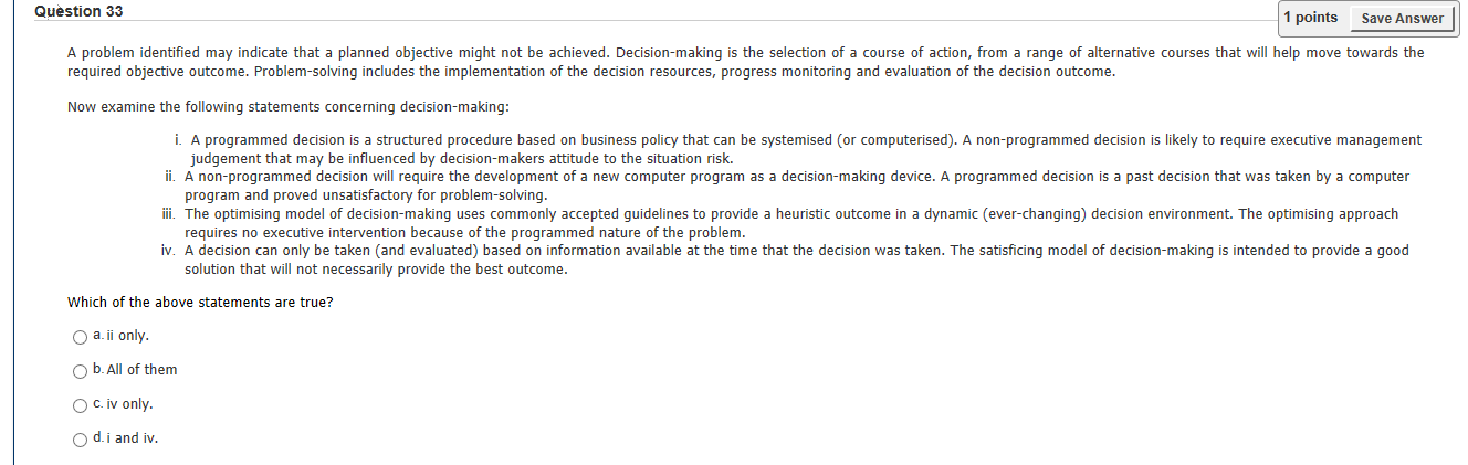 Question 33 1 points Save Answer A problem