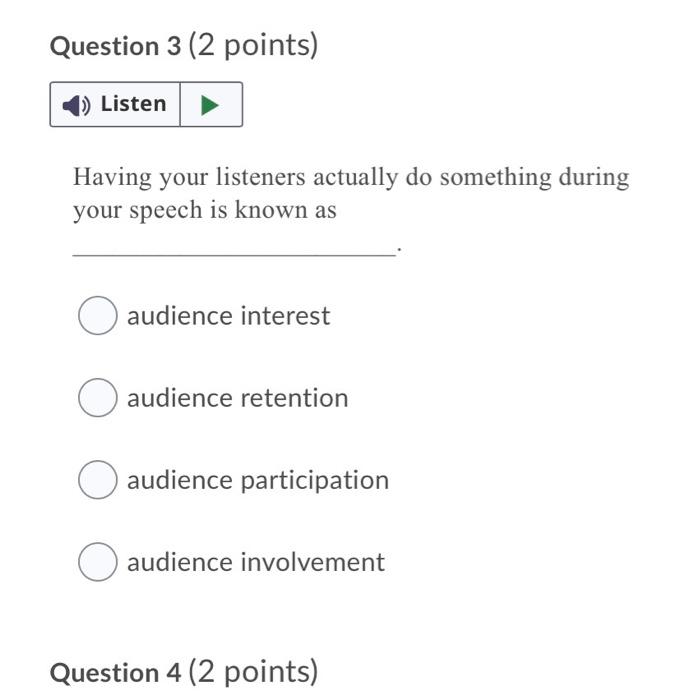 Question 1 (2 points) 1) Listen fallacy unfairly