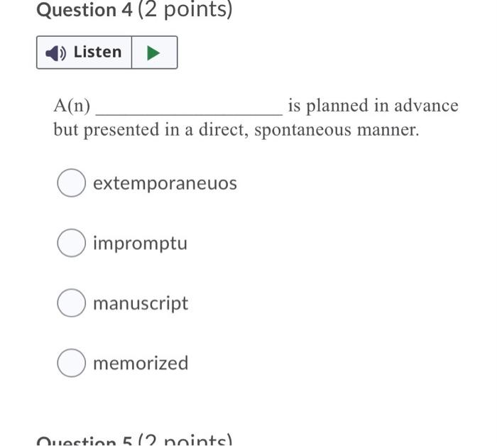 Question 1 (2 points) 1) Listen fallacy unfairly