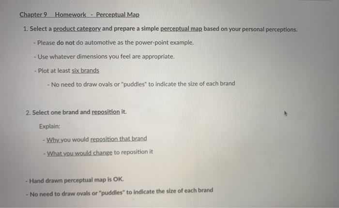 Chapter 9 Homework - Perceptual Map 1. Select a