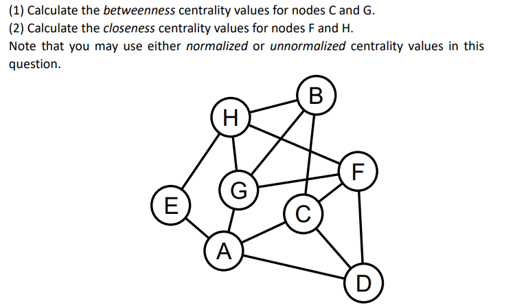 (1) Calculate the betweenness centrality values