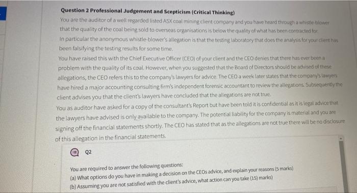 Question 2 Professional Judgement and Scepticism