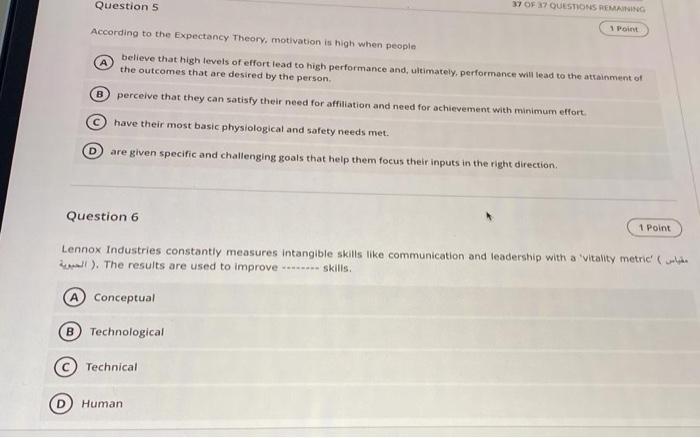 Question 5 37 OF 37 QUESTIONS REMAINING 1 Point