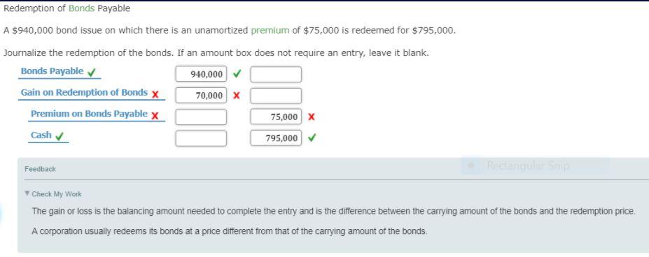 Redemption of Bonds Payable A $940,000 bond issue