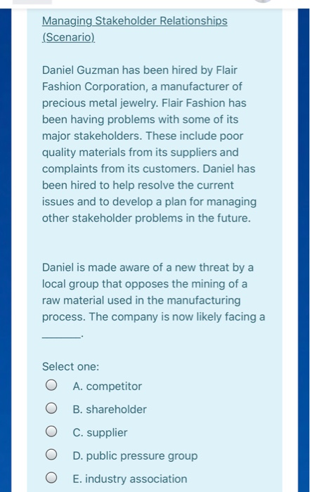 Managing Stakeholder Relationships (Scenario).