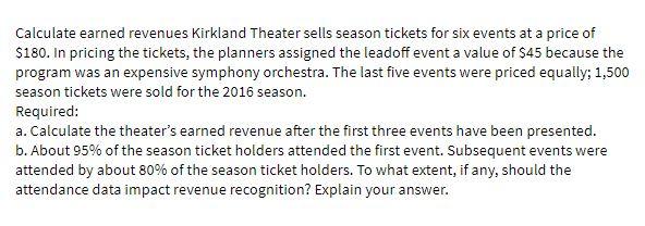 Calculate earned revenues Kirkland Theater sells