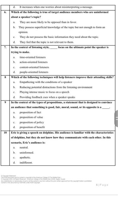 Question 2 (20 Points) Choose the correct answer