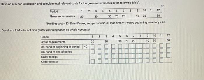 Develop a lot-for-lot solution and calculate