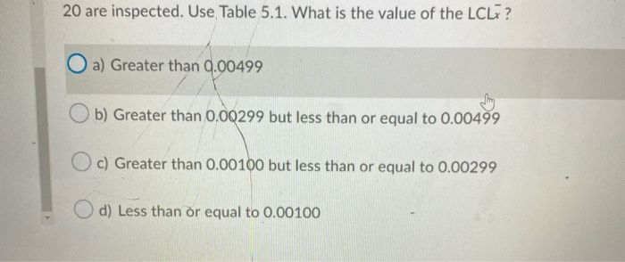 Question 33 (3 points) Table 5.1 Size of Sample