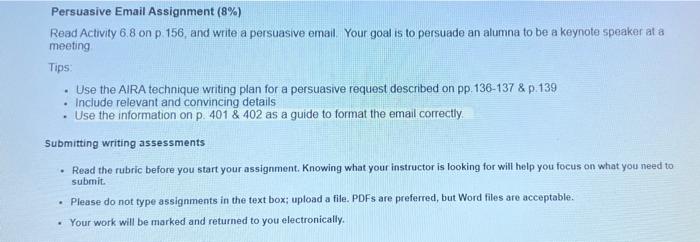 Persuasive Email Assignment (8%) Read Activity