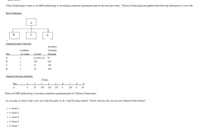 . Williston Technologies wishes to use MRP