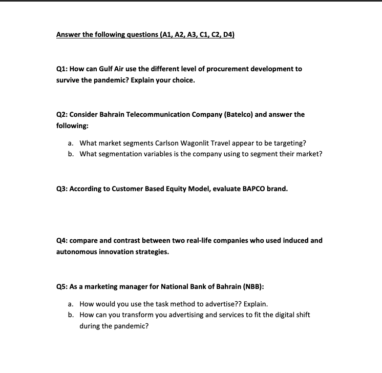 Answer the following questions (A1, A2, A3, C1,