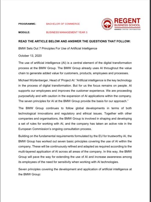 please read the article and answer Question 1