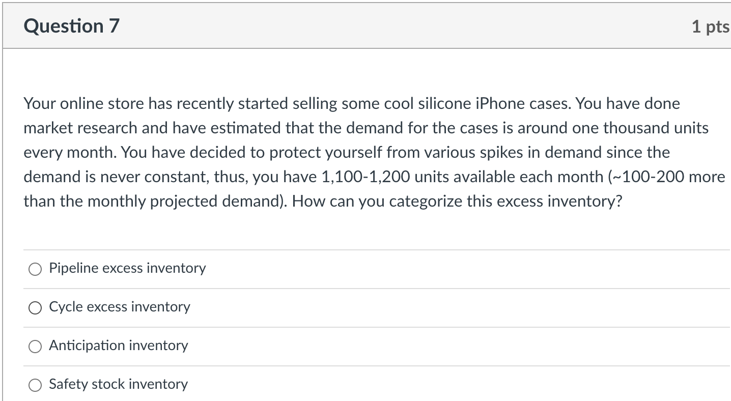 Question 7 1 pts Your online store has recently
