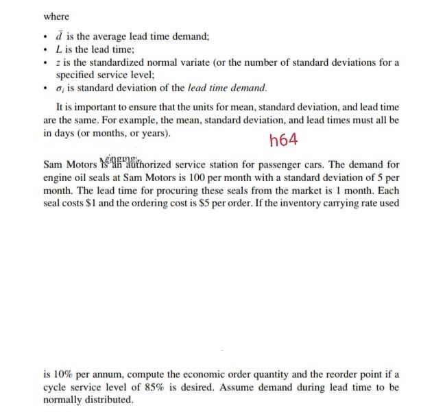 bh where d is the average lead time demand; . L