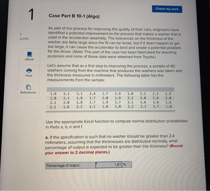 Check my work 1 Case Part B 10-1 (Algo) 1 points