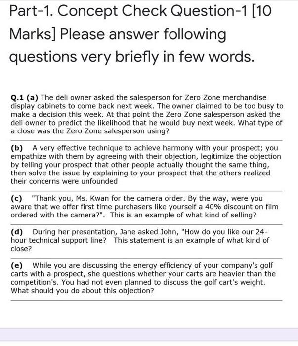 Part-1. Concept Check Question-1 [10 Marks]