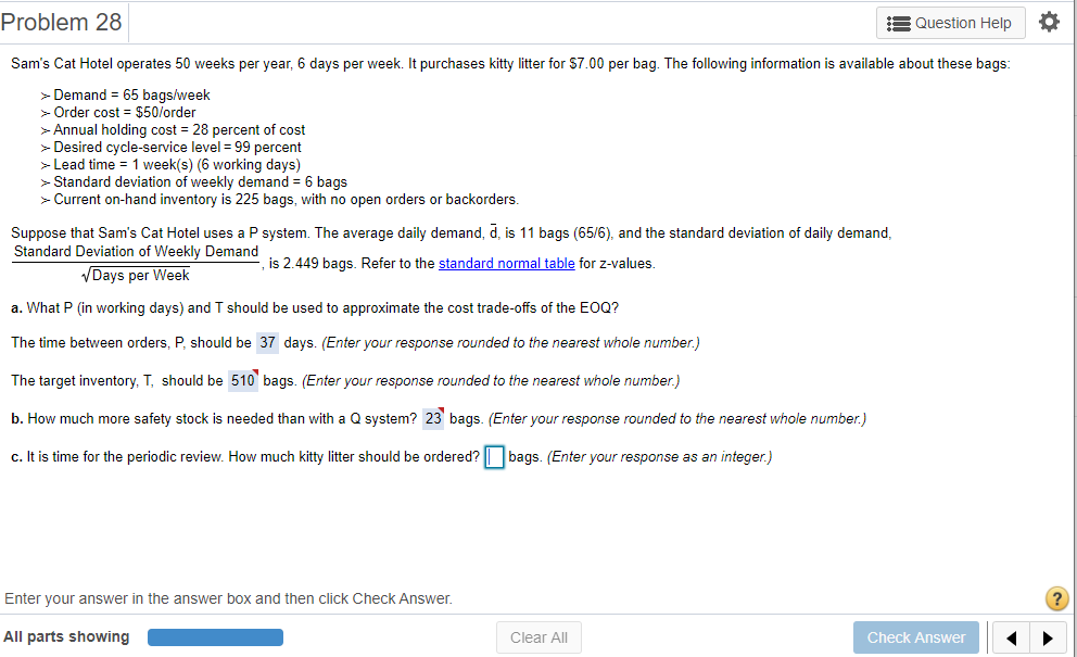 Problem 28 Question Help Sam's Cat Hotel operates