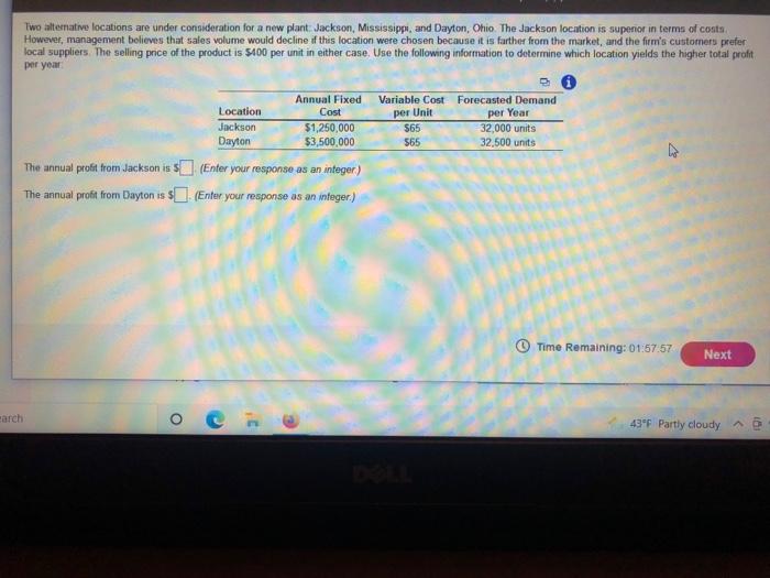 earch Two alternative locations are under