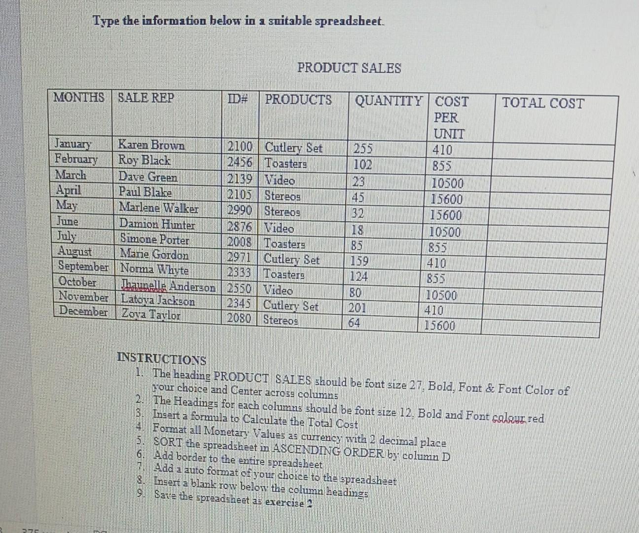 270 Type the information below in a suitable