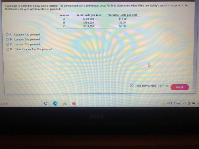 A manager is looking for a new facility location.