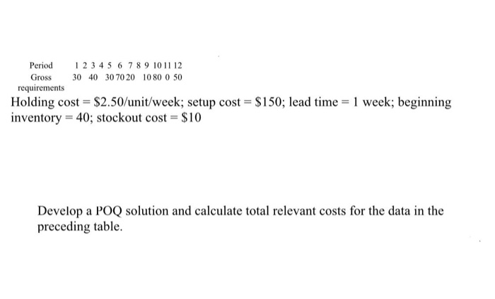 Develop a POQ solution and calculate total