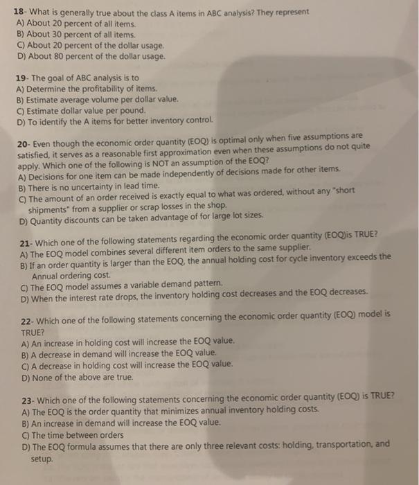 18- What is generally true about the class A