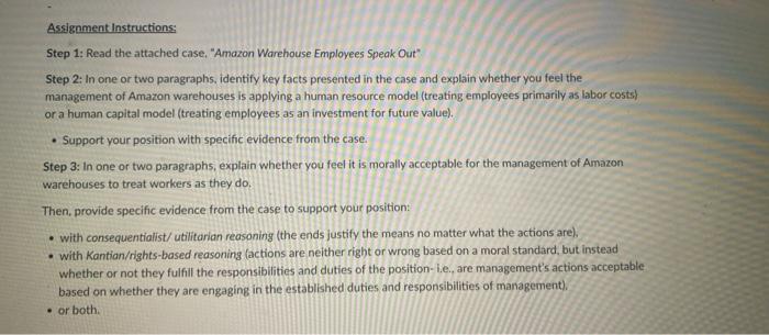 Step 1: Read the attached case, Amazon Warehouse