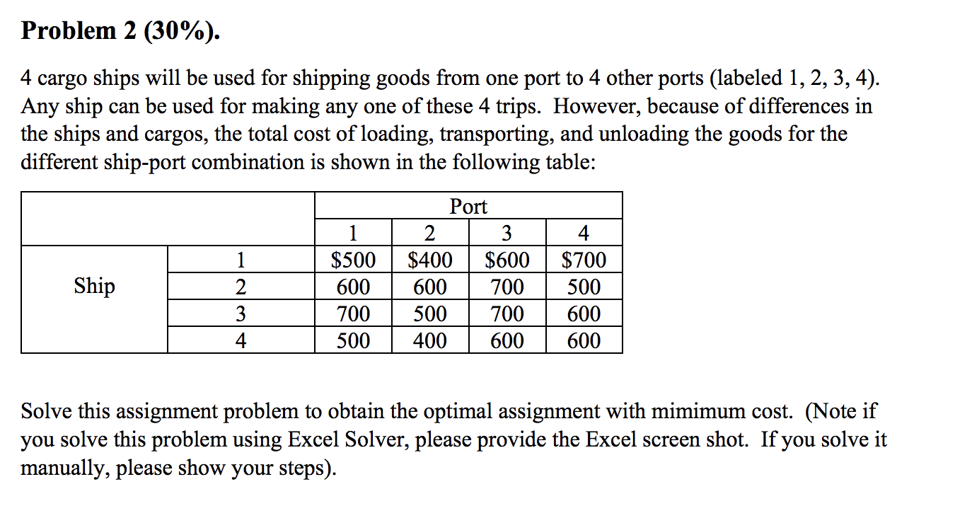 Problem 2 (30%). 4 cargo ships will be used for