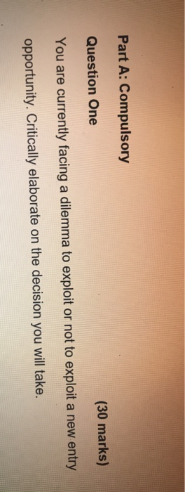 Part A: Compulsory (30 marks) Question One You