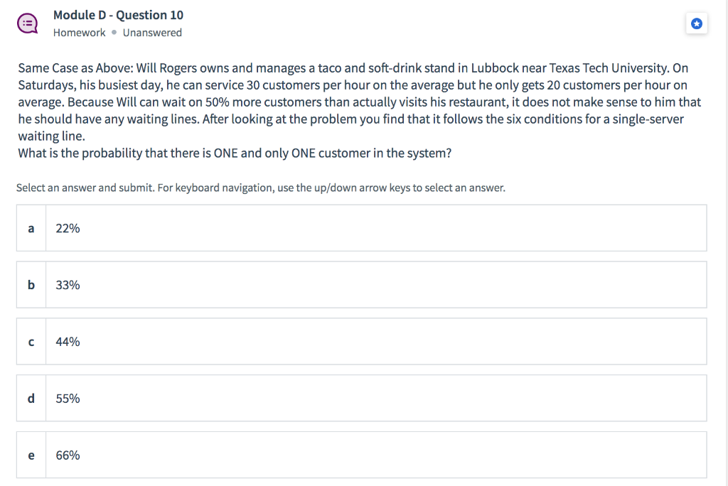 Module D - Question 10 Homework. Unanswered Same