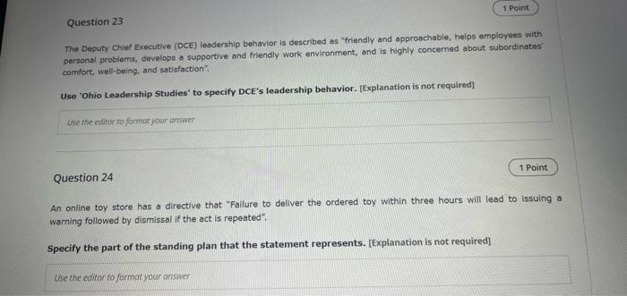 1 Point Question 23 The Deputy Chief Executive
