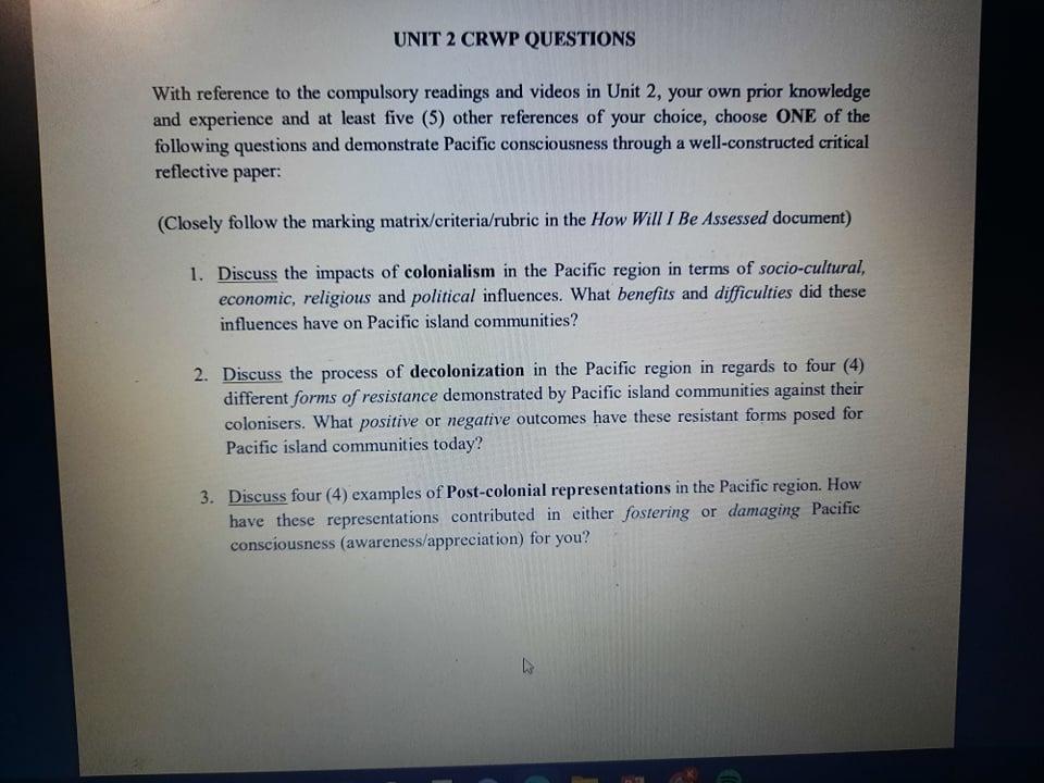 UNIT 2 CRWP QUESTIONS With reference to the