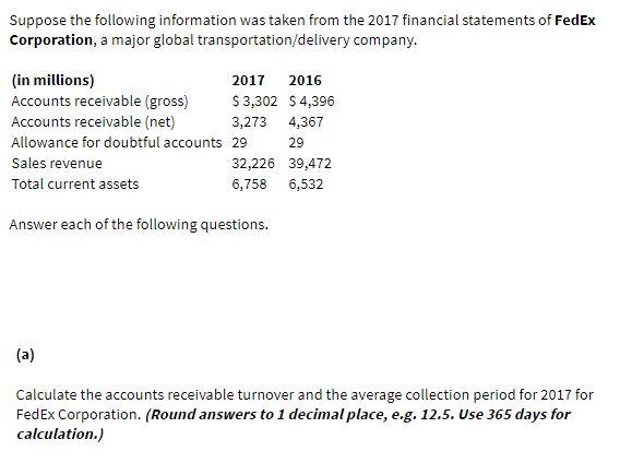 Suppose the following information was taken from