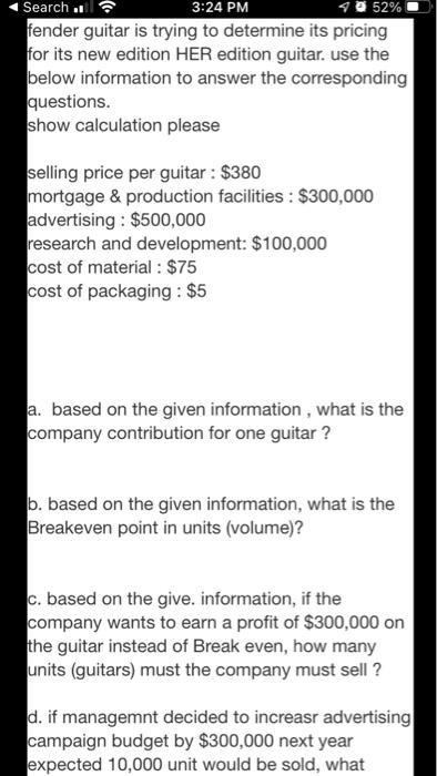 Search 3:24 PM 52% fender guitar is trying to